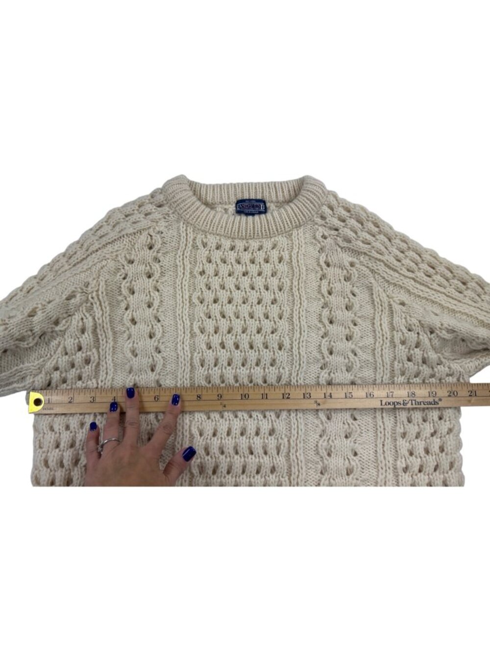 Vtg Lands’ End Irish Aran Cable Knit Fisherman Sweater Women’s L 100% Wool Cream - Picture 6 of 11